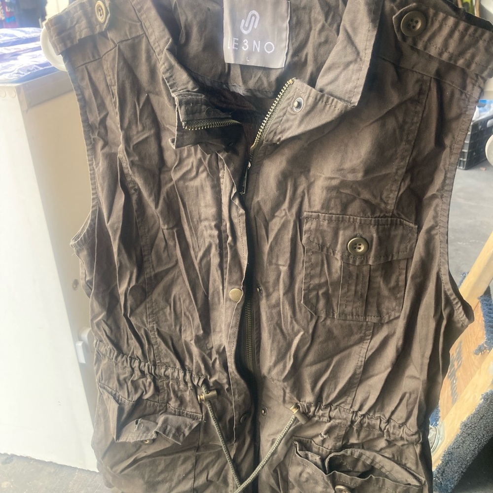 LE3NO Olive Green Utility Vest